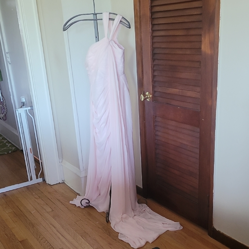 Elegant Light Pink One-Shoulder Gown, Size 12